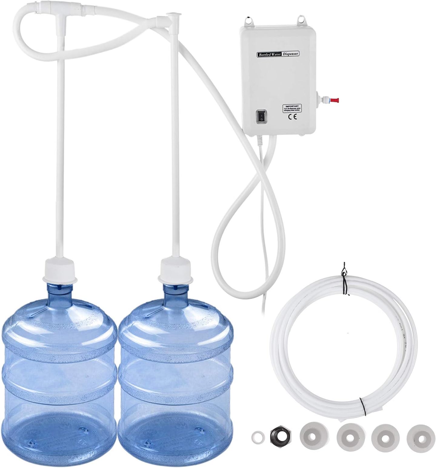 VEVOR Bottled Water Dispensing System 20 ft Water Dispensing Pump System with US Plug 115V AC Perfect for 5 Gallon Bottle (dual Inlet)