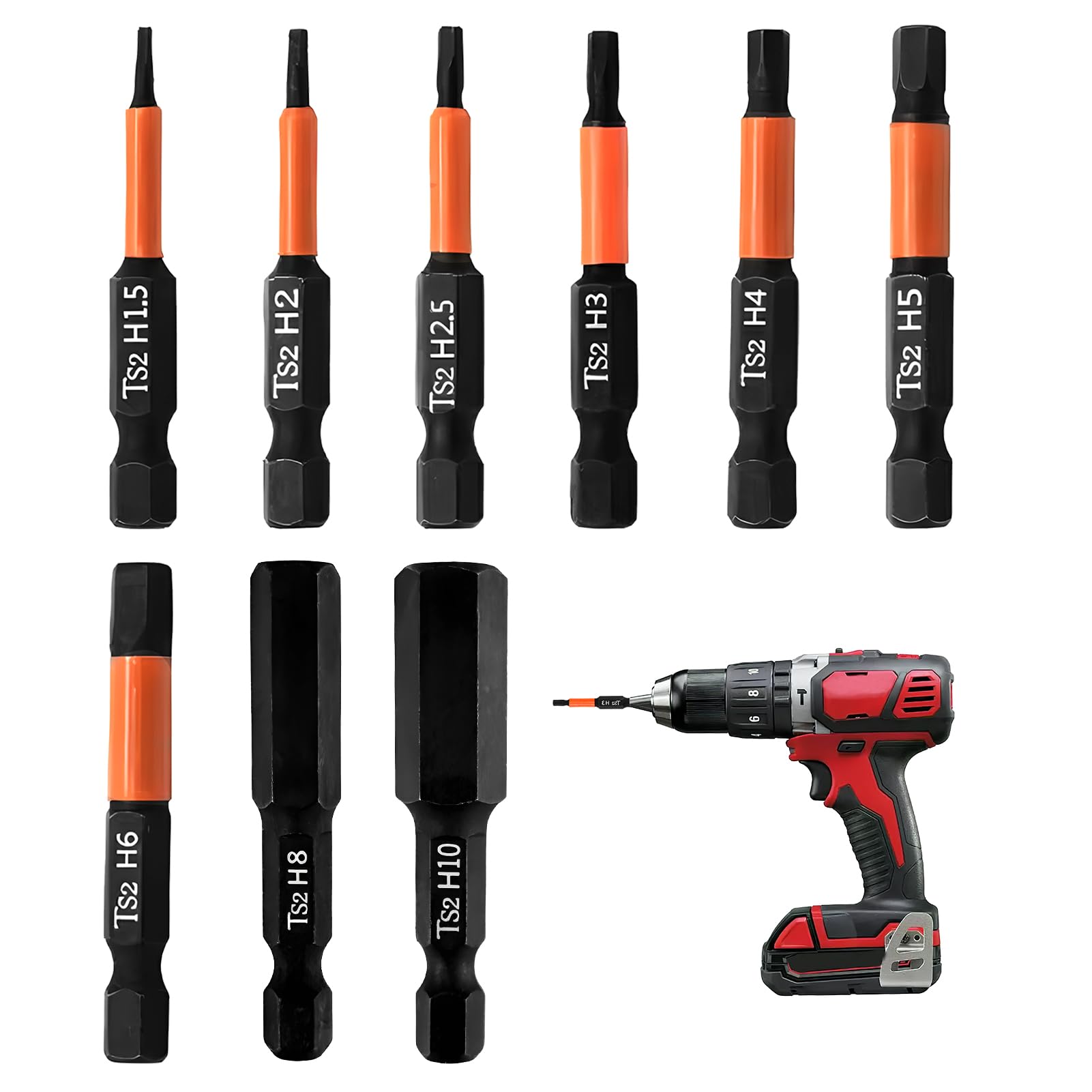 9Pcs Magnetic Allen Key Drill Bit Set, H1.5-H8 50mm Metric Inner Impact Driver Hex Head with 1/4 Inch Hexagon Shank S2 Steel Wrench Screwdriver Accessories Kit for Electric Manual Screwdrivers