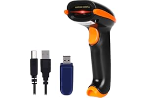 WoneNice Barcode Scanner Wireless 2-in-1 (2.4Ghz Wireless+USB 2.0 Wired) Handheld Bar Code Scanner Reader (Orange)