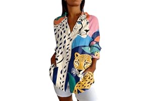 Button Down Shirts for Women Boho Floral Printed Tops Long Sleeve V Neck Lapel Blouse Summer Casual Flowy Blouses