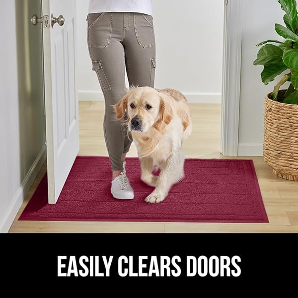 GORILLA GRIP DIRT GRABBER FRONT DOOR MAT, 47X35 HEAVY DUTY WELCOME MATS FOR INDOOR OR OUTDOOR ENTRYWAY, OUTSIDE ENTRANCE RUG MESH WEAVE LOW-PROFILE DOORMAT STAIN AND FADE RESISTANT HOME DÉCOR BURGUNDY
