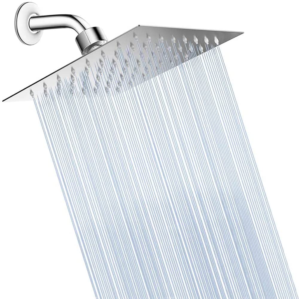 VIGIME Rain Shower Head, High Pressure 6 Inch Square Showerhead, Stainless Steel Ultra-Thin Best Pressure Boosting with Silicone Nozzle, High Flow Rainfall Shower Head (Chrome)