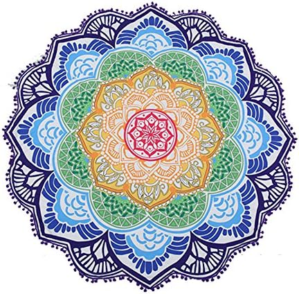 Mandala Roundies Beach Towel, Gypsy Cotton Tapestry, Indian Yoga Mat, Tablecloth Table Cover Throw, Beach Throw Picnic Mat, Round Bed Sheet (Purple Ball)