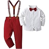 Boarnseorl Baby Boys Pants Sets,Toddler Gentleman Outfits,Infant Long Sleeve Shirt + Pants + Bow Tie + Suspenders