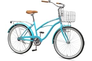 ACEGER 24 26 Inch Women Beach Cruiser Bike, Single Speed and 7 Speed, Adult Hybrid Bike Commuter Bicycle, Hi-Ten Steel Frame with Adjustable Handlebar and Saddle, Multiple Colors