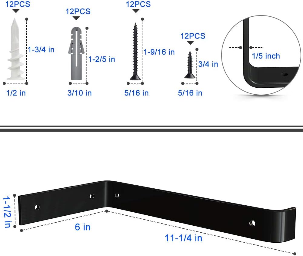 LuckIn Sturdy Shelf Bracket, Fit 12 Inch Standard Board Sold by Homedepot,Unique Bracket for DIY Rustic Floating Shelf(6 Pack, Black): Home Improvement