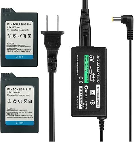 Amazon Com Tfseven 2pcs Psp S110 10mah Rechargeable Lithium Ion Replacement Sony Psp Slim Battery Ac Adapter 5v 2a Wall Travel Power Supply Compatible For Psp 00 01 3000 3001 3004 Accessories Bundle