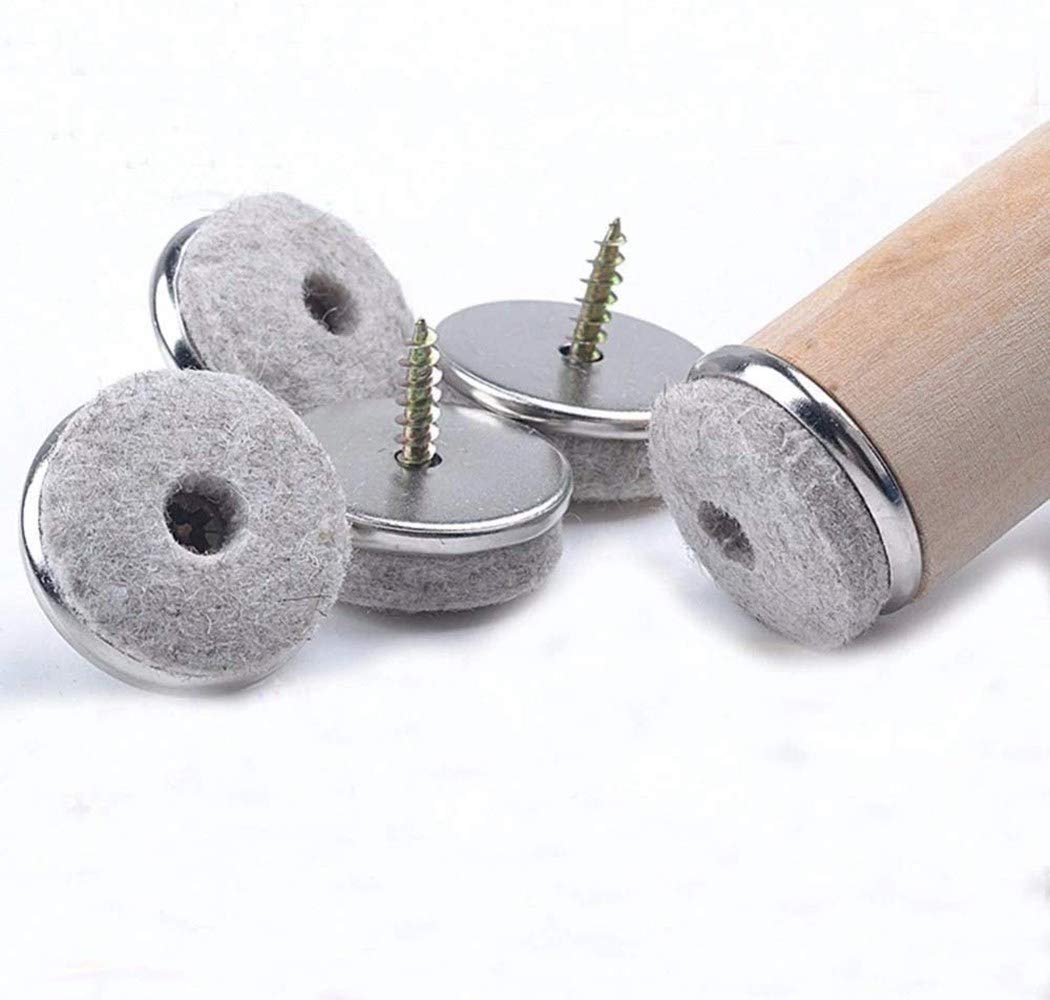 Voarge 32 pieces furniture gliders, 28 mm diameter, felt gliders, screws, professional chair glides, chair leg protectors felt with screw