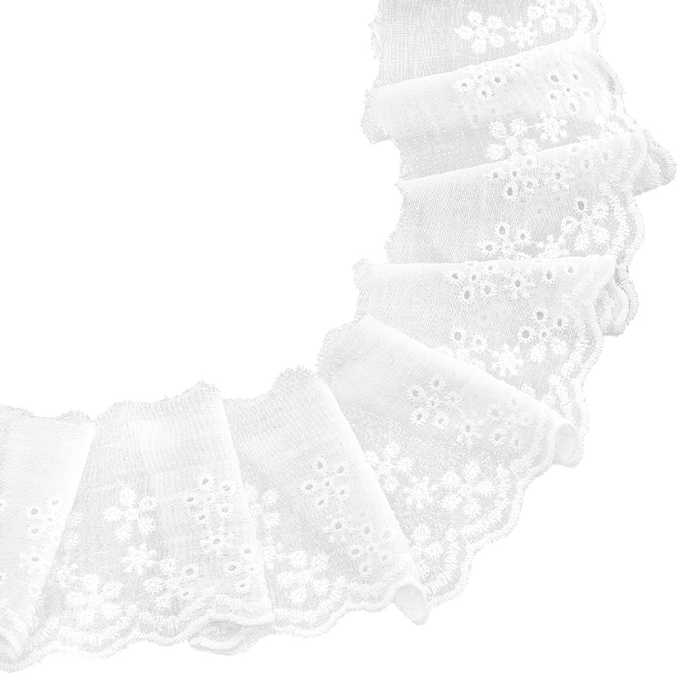 MAYJOYDIY 14.6m White Flower Cotton Eyelet Lace Ribbon Width 8.6cm Floral Embroidery Eyelet Sewing Trim Ruffle Lace Trim for Dress Pillow Dolls Pets Clothes Bag Sewing