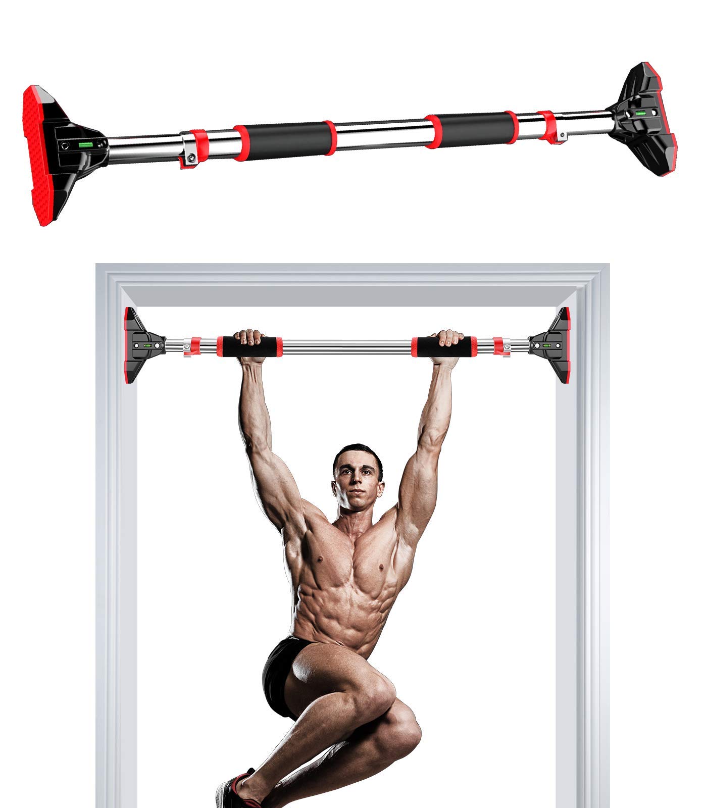 JZBRAIN Pull Up Bar for Doorway, Chin Up Bar No Screw Installation Strength Training Pull-Up Bars with Automatic Locking, Adjustable Width for Home Gym Exercise Fitness 440 LBS