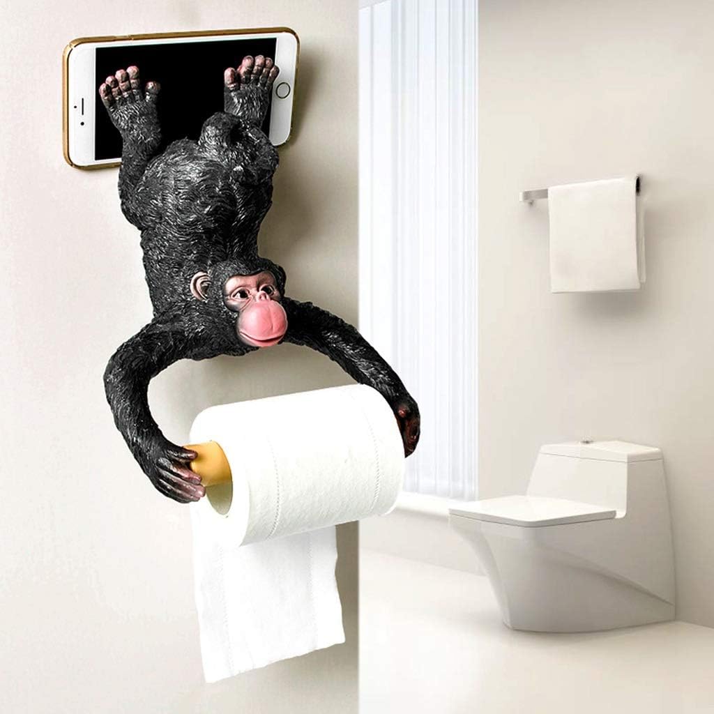UCYG Bathroom Cartoon Animal Paper Towel Holder Bathroom Roll Holder Toilet Monkey Wall Hanging Bathroom Storage Box Decorative Kitchen with Mobile Phone Storage Shelf Bath Towel Hook