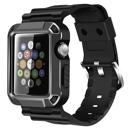 iiteeology Compatible with Apple Watch Band 42mm, Rugged Protective iWatch Case and Band Strap with Built-in Screen Protector for Apple Watch Series ...