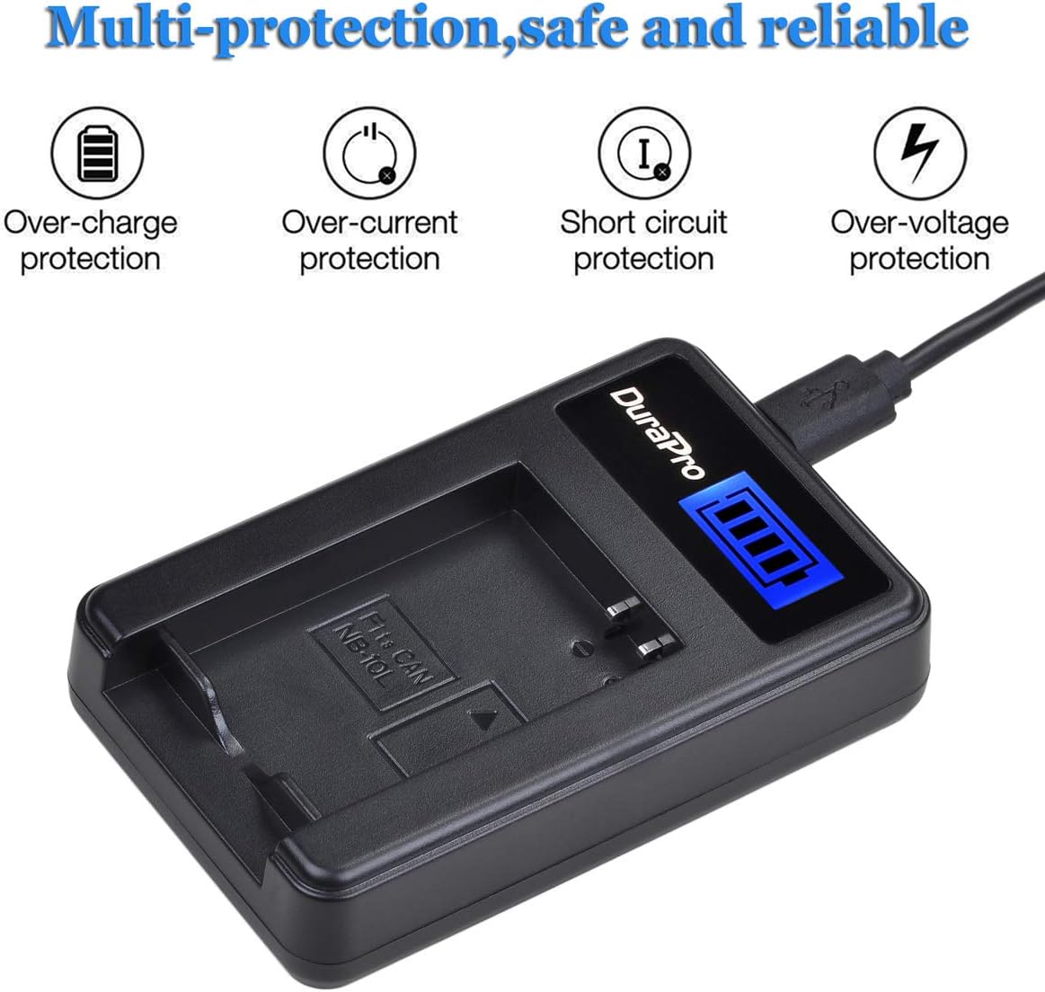 DuraPro Rapid LCD USB Charger Replacement for Canon NB-10L; PowerShot G15, G16, G1X, G3X, SX40 HS, SX40HS, SX50 HS - Image 4