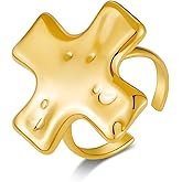 GREICHFAN Chunky 14k Gold Plated Cross Ring for Women Adjustable Stackable Ring Stainless Steel Rings Trendy Jewelry