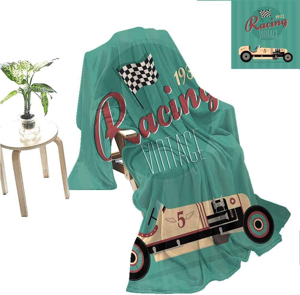 Cars Lightweight Blanket Poster Print of a Classic Vintage Automobile Nostalgia Rally Antique Machine Gifts for him Teal Ruby Cream 70x50 Inch