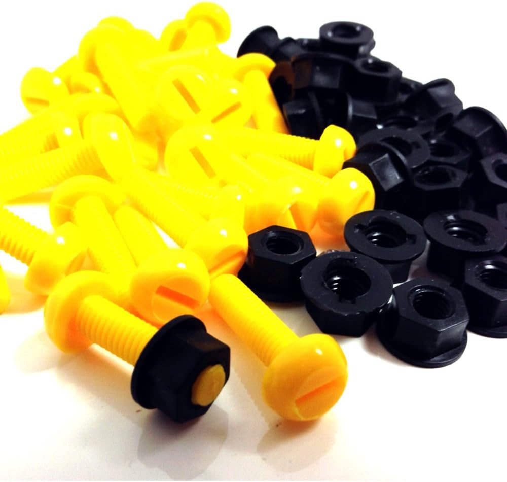 30 PACK YELLOW PLASTIC NUMBER PLATE FIXING BOLTS & NUTS, SCREWS