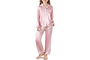 Arshiner Girls Pajamas Silk Satin Pajama Set Long Sleeve Pjs Button Down Sleepwear