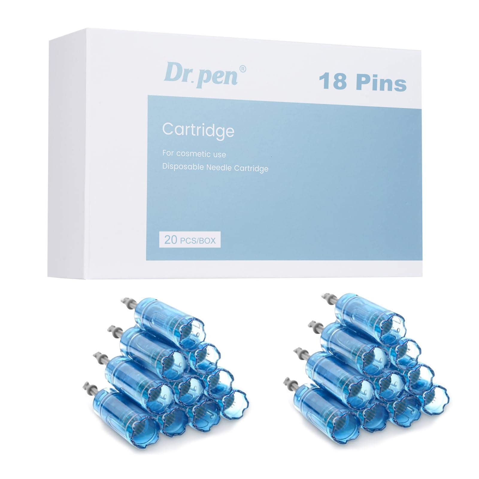 Dr.pen M8S Cartridges 18 Pins, 20Pcs Dr.pen Cartridges for Microneedling Pen M8S/A8S/A9 Model, Authentic Disposable Microneedling Cartridges (18 Pins, 20Pcs)