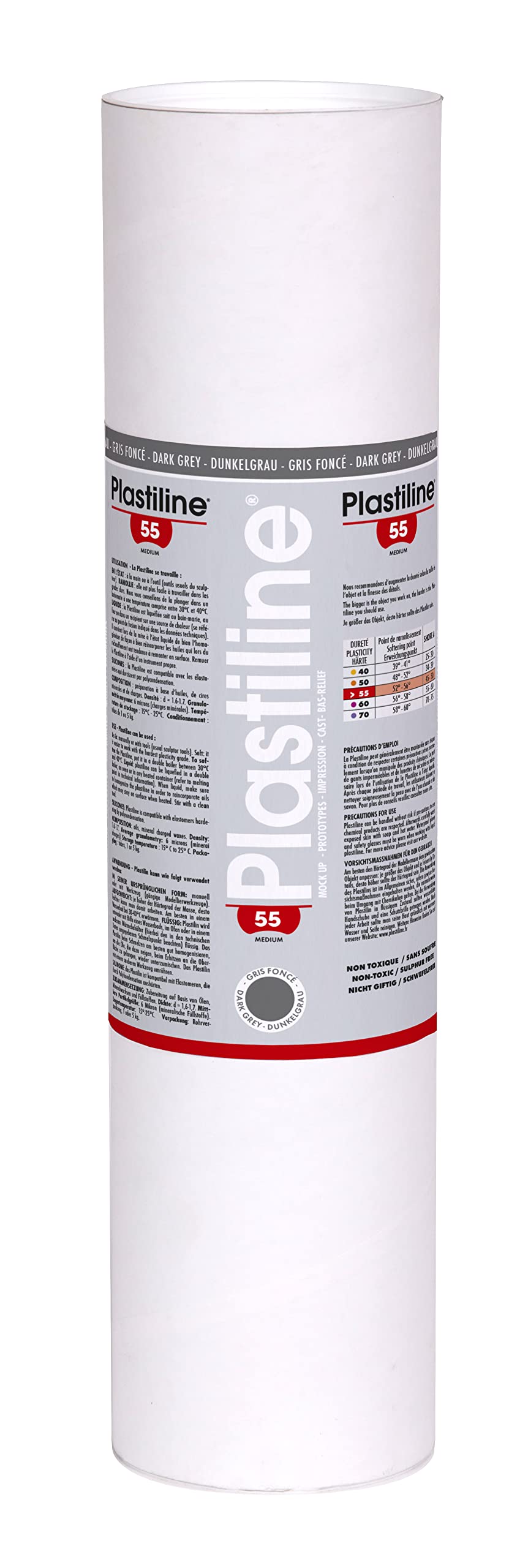 Plastiline 5755T - Plastiline tube - Modelling Paste, High Precision - Sculpting, Moulding - Hardness 55 (medium) - 5 kg - Dark Grey shade. Made in France