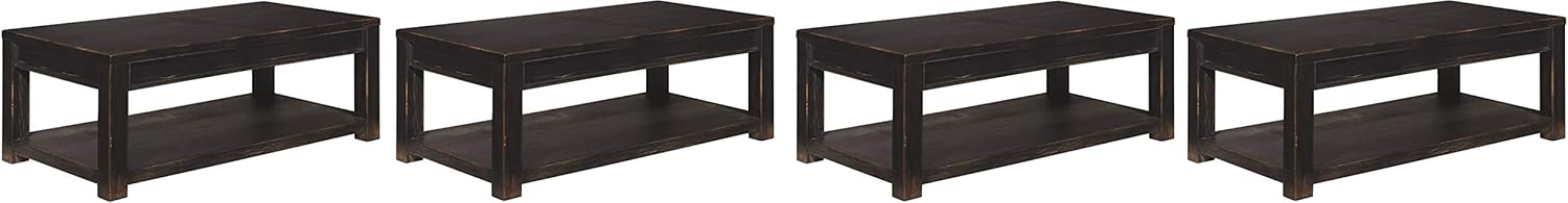 Signature Design by Ashley - Gavelston Coffee Table w/ Fixed Shelf, Rubbed Black Finish: Furniture & Decor