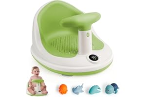 NOONKTY Baby Bath Seats for Babies Sitting Up with 3 Bath Toys, Infant Bath Seat for Babies 6 Months & Up with Thermometer, Sit-Up Bathtub Seat for Baby with 4 Anti-Slip Suction Cups - Green