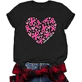 Valiri Breast Cancer Shirts for Women Breast Cancer Awareness T-Shirts Heart Pink Ribbon Tee Tops