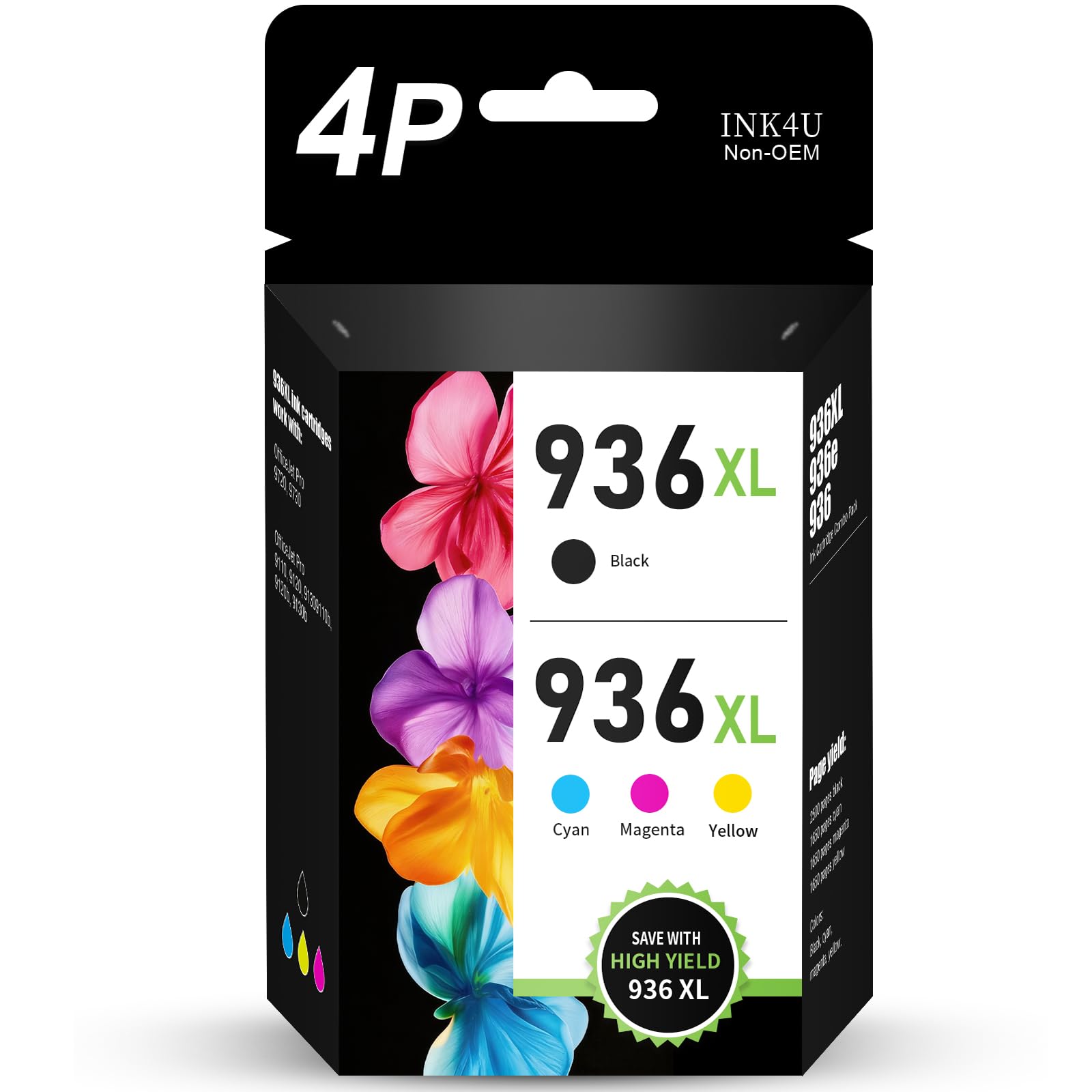 Photo 1 of 936XL 936e 936 Ink Cartridges Combo Pack: Replacement for HP Ink 936XL Black and 936 Color Combo Pack to Work with OfficeJet Pro 9110 9120 9130 9720 9730 9122 9125 9128 Printer (BK/C/Y/M, 4-Pack)