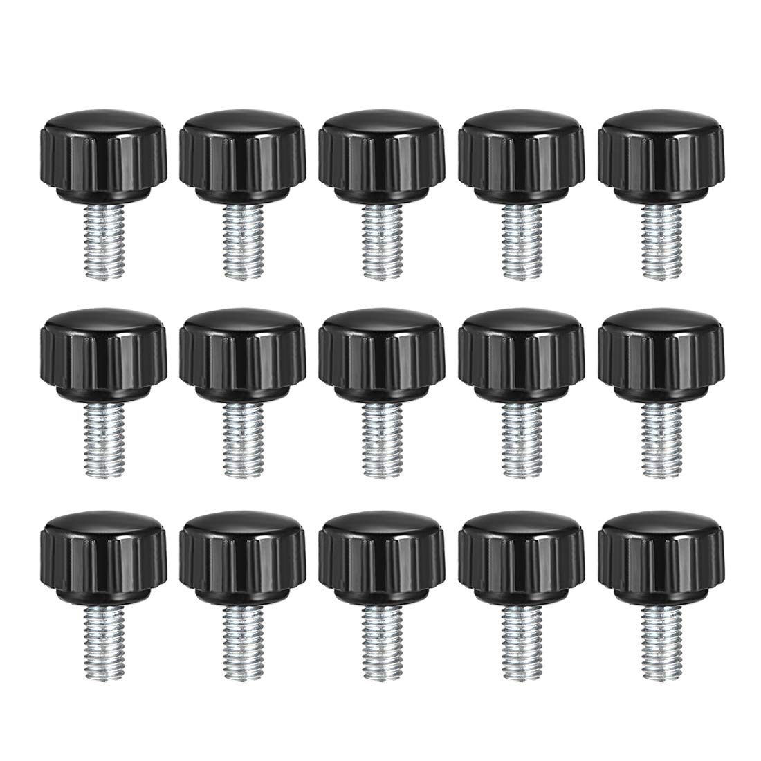 sourcing map M5 x 10mm Metric Male Thread Knurled Clamping Knobs Grip Thumb Screw on Type Plastic Threaded Hand Bolt Knobs Black 15 Pcs