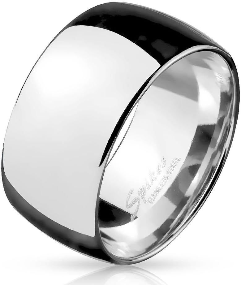 Wide Stainless Steel Ring Silver 10 mm Men's 60-72 (Men's Finger Ring Fashion Ring Jewellery Surgical Steel Extra Solid Classic)