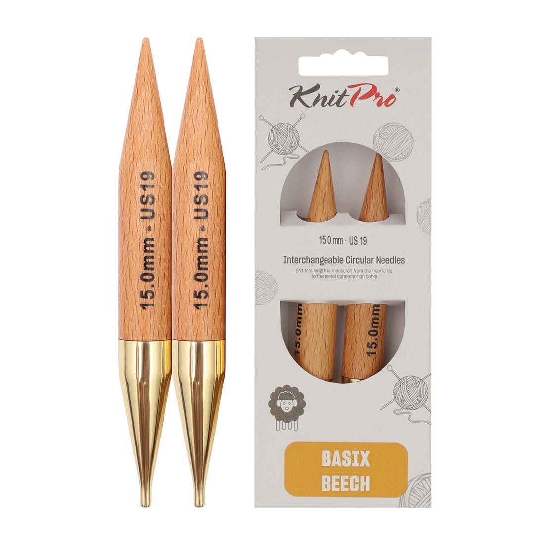 KnitPro Basix Beech Interchangeable Circular Needles 5" (13cm) | 15.00mm