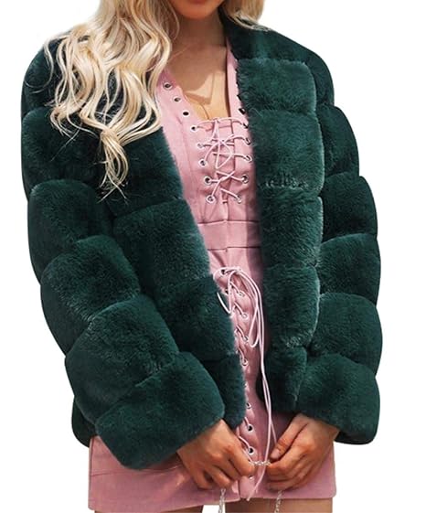 Aceshin Damen Felljacke Schwarz Mantel Winter Jacke Plüschjacke Warm Faux Pelzmantel Outwear Kurz Coat