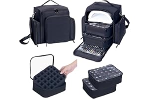 UOZL Nail Polish Organizer Case Holds 60 Bottles Portable Travel Storage Box with 2 Detachable Bags, Designed for Women's Nail Tools, Essential Oils and Cosmetics Sets Black