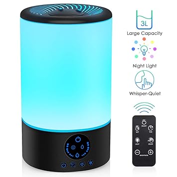 Cool Mist Humidifier Quiet Humidifiers For Bedroom Babies 3l Large Humidifier W Remote Control 7 Colors Night Light Adjustable Brightness Mist