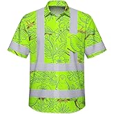 Aloha Hivis High Visibility Hawaiian Shirt for Men Tropical Shirts Custom Name Floral Outfit Reflective Safety Workwear