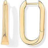 PAVOI 14K Gold Plated 925 Sterling Silver Posts Geometric Hoop Earrings for Women | Trendy Geo Long Oval U-Shaped Link Triangle Huggie Hoops Earring