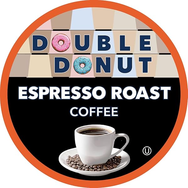 DOUBLE DONUT COFFEE ESPRESSO ROAST BLEND IN RECYCLABLE SINGLE SERVE ESPRESSO PODS FOR THE KEURIG K CUP MACHINE, 24 COUNT
