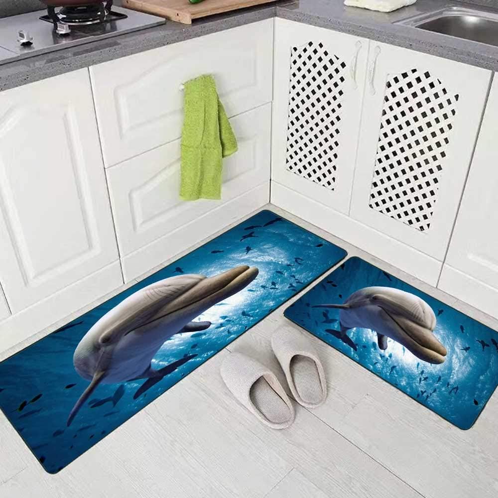 TOMWISH Aquatic Kitchen Rug 2 Piece 17"X48"+17"X24" Rugs Tribal Colorful Geometric Pattern Ethnic Texture Traditional Ornament for Kitchen Floor and Kitchen Runner Rug