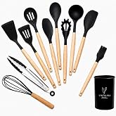 Vintalina Silicone Cooking Utensils Kitchen Utensil Set - 446&deg;F Heat Resistant Silicone Kitchen Utensils Set, Spatula,Turner Tongs, Spoon, Whisk,Kitchen Gadgets for Nonstick Cookware, BPA Free (Black)