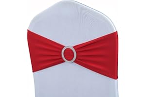 Albassa Chair Sashes Spandex Stretch Chair Bows with Buckle Slider for Wedding Party Decorations (Red, 50PCS)
