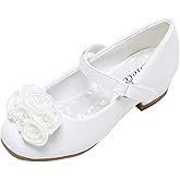Stelle Girls Dress Shoes White Flower Girl Shoe Mary Jane Low Heels for Wedding (Toddler/Little/Big Kid)