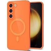 Svanove for Samsung Galaxy S23 Plus Phone Case Silicone Magnetic, Compatible with Magsafe Case Cute for Women, Girly Bright Color Glossy Jelly Slim Hard Mag Safe Rubber & Camera Cover, Neon Orange