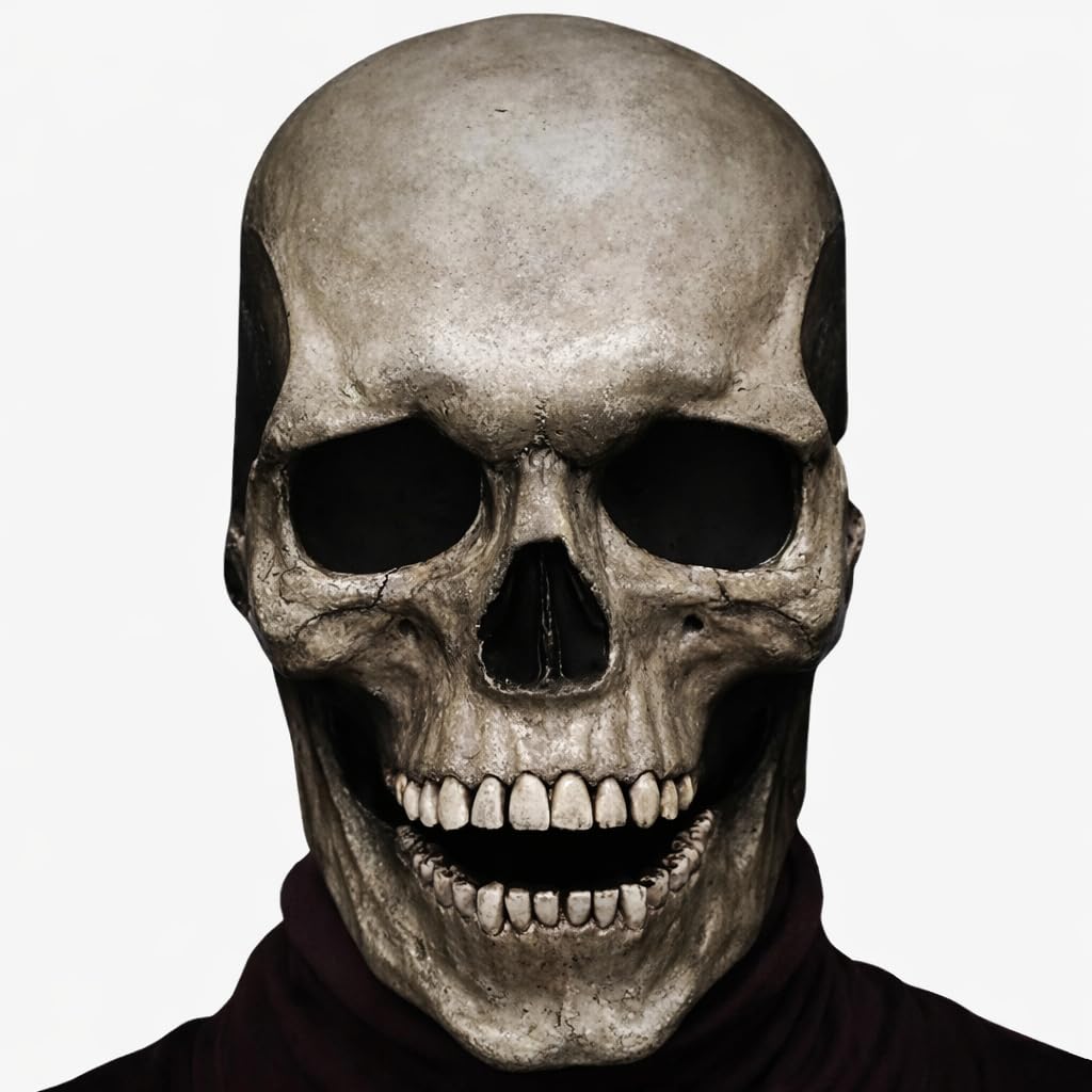 eBoutik – Halloween Spooky Full Head Mask - Creepy Moving Jaw Skull Mask - Perfect Horror Prop for Halloween Parties, Trick or Treat or Spooky Event