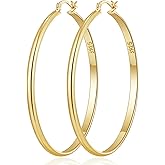 OOOPEL 3mm Wide Large Hoop Earrings for Women Hypoallergenic 925 Sterling Silver Post Gold Earrings Lightweight Silver Hoop Earrings Oversize Big Gold Hoops 30/40/50/60MM