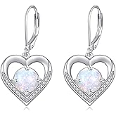 Heart Earrings for Women Sterling Silver Opal Heart Dangle Earrings Opal Dangle Jewelry Gifts for Women