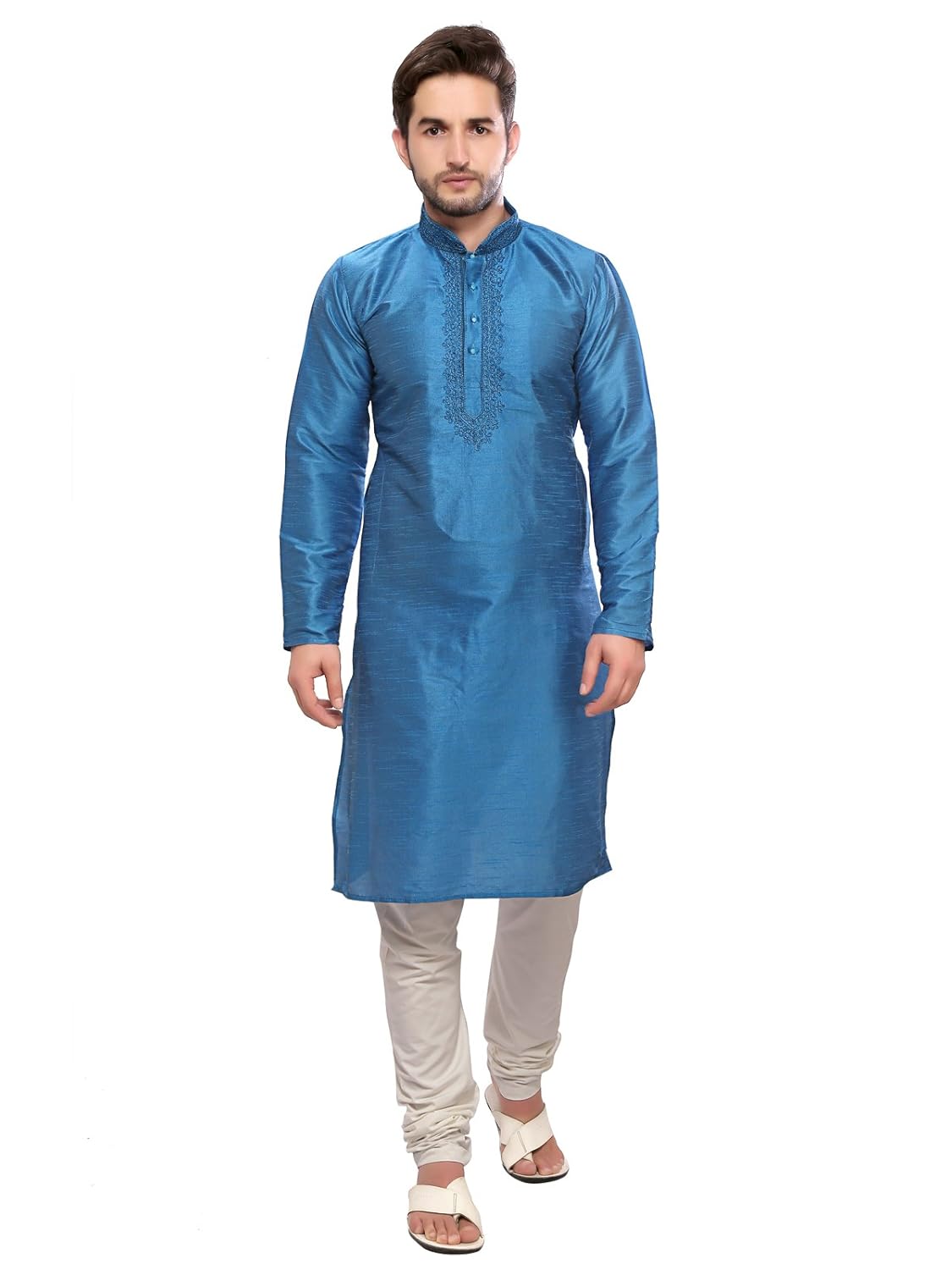 a.b.c. garments blue silk kurta and pyjama set for men