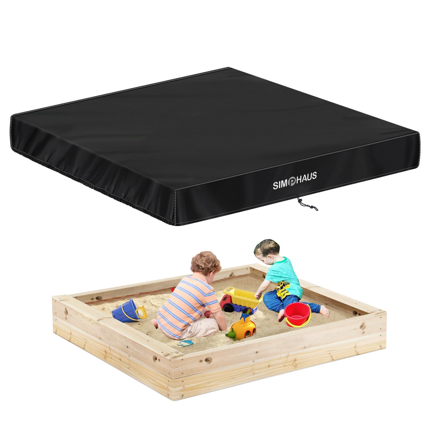 SIMPHAUS Sand Pit Cover Waterproof Elasticated Sand Tray Cover with Drawstring,Sandbox Protective Cover for Sandpit,Paddling Pool,Garden Furniture,Windproof,Anti-UV,420D Oxford Square 200x200x20cm