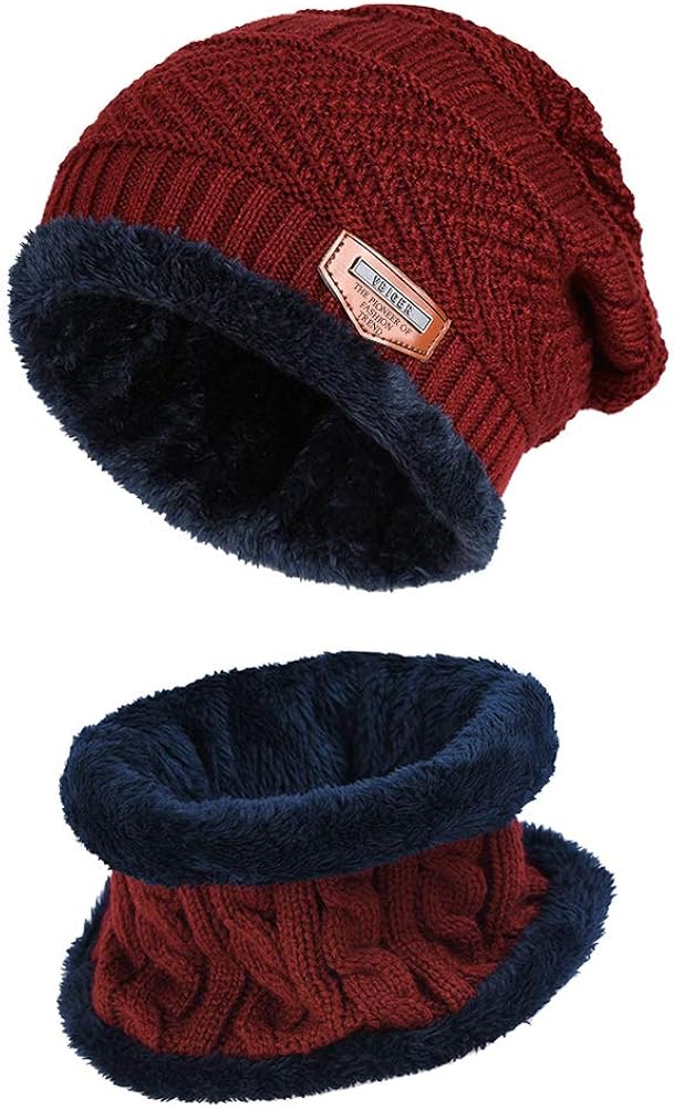 VBIGER 2-Pieces Winter Beanie Scarf Set Warm Hat Thick Knit Skull Cap for Men Women, One Size Black at  Men’s Clothing store