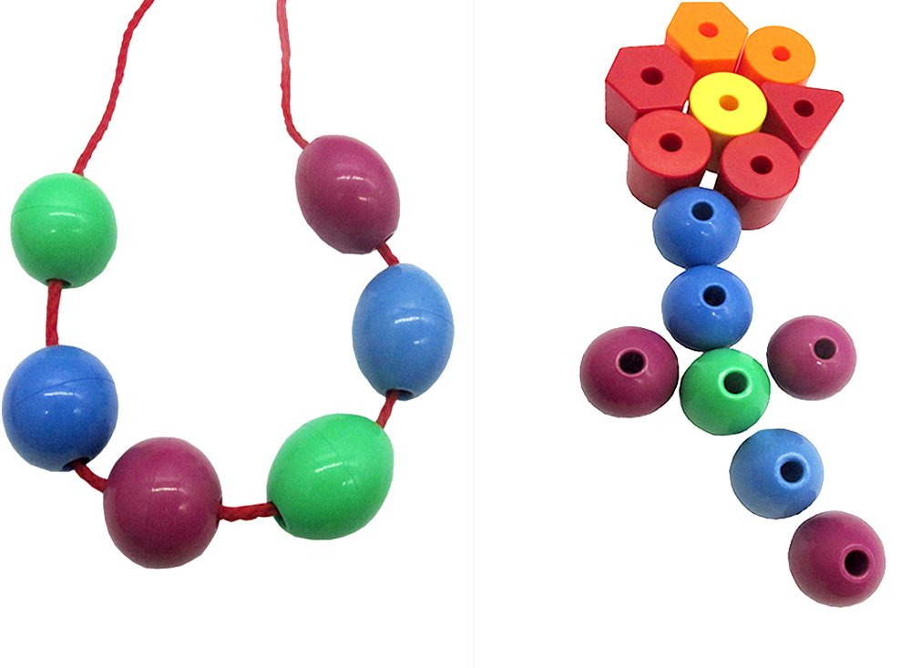 30 Jumbo Lacing Beads,Stringing Bead Set for Toddlers，Include 3 Strings