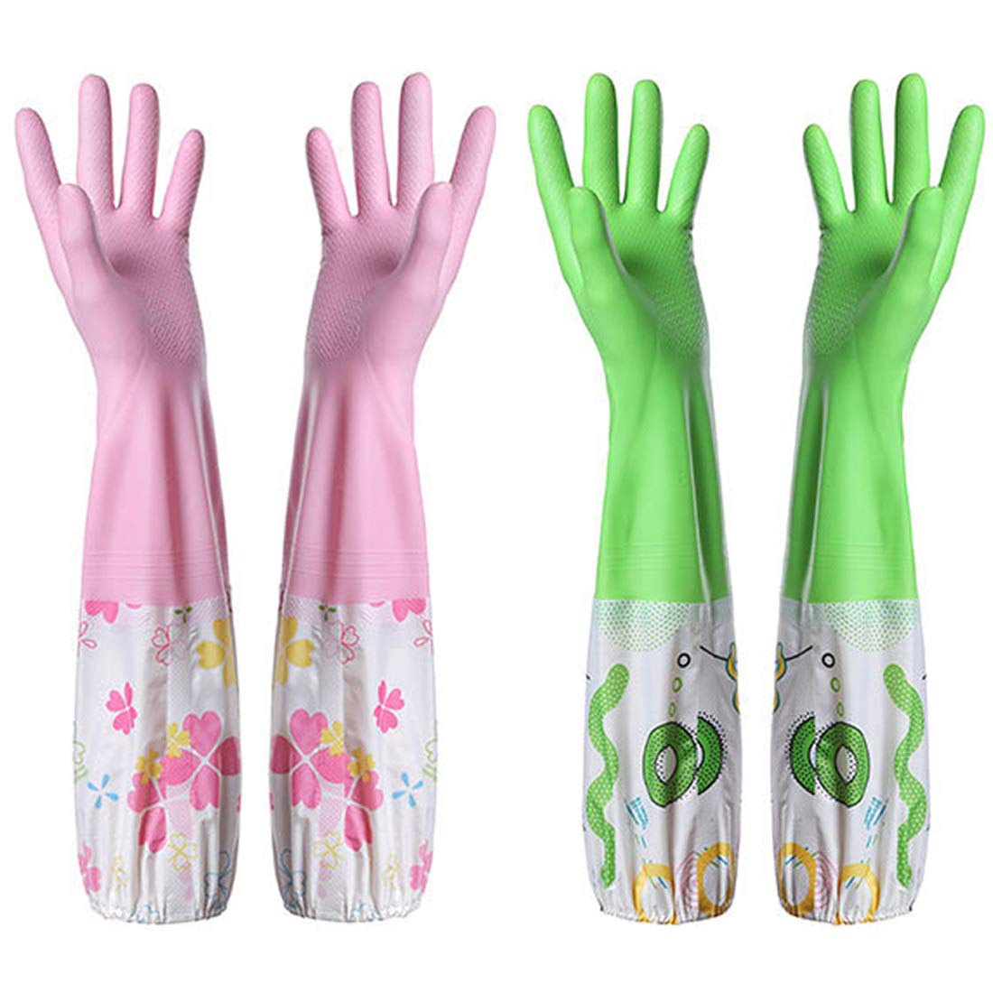 Reusable 2 Pairs Rubber Cleaning Gloves, Household Flock