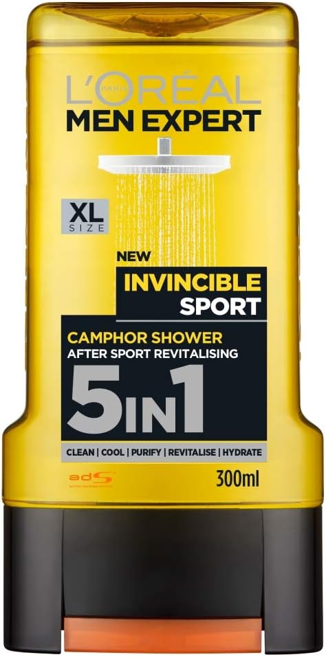 L'Oreal 108669697 Paris Men Expert Invincible Sport Camphor Shower, 300 ml, 300 ml (Pack of 1)